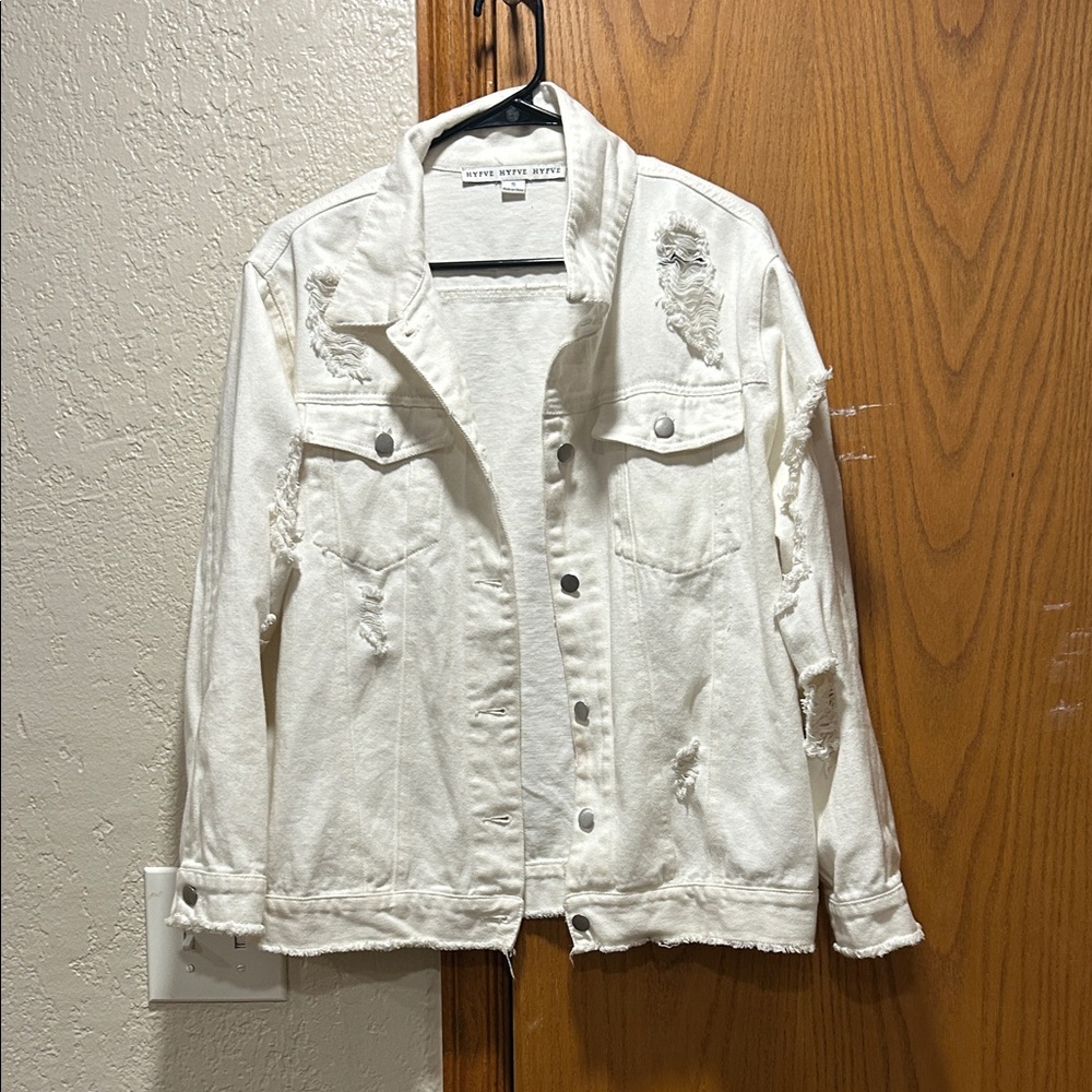 HYFVE White Distressed Jean Jacket